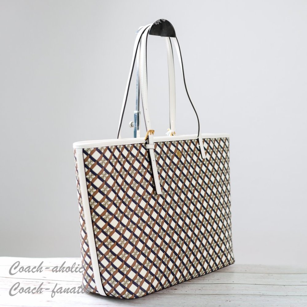 NWT Tory Burch Geo Logo Top Zip Allover Large Tote in Ivory Neutral - Picture 5 of 12